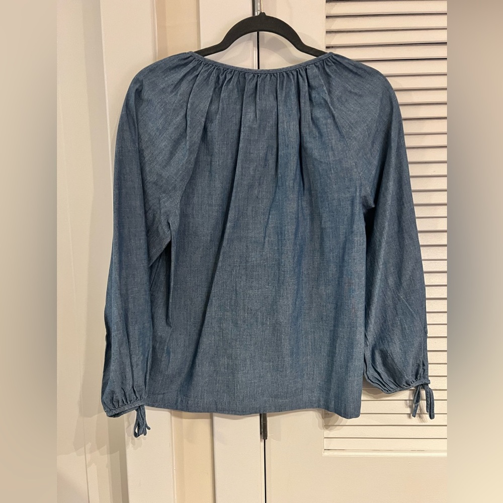 J. Crew Tie-sleeve button-front chambray top - Picture 2 of 6